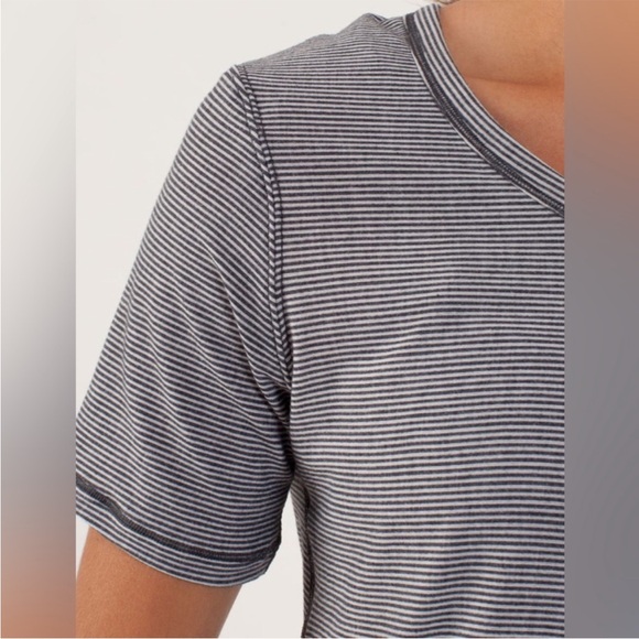 Lululemon Calm Short Sleeved Tshirt In Tonka Stripe Burnout Coal - Picture 5 of 7